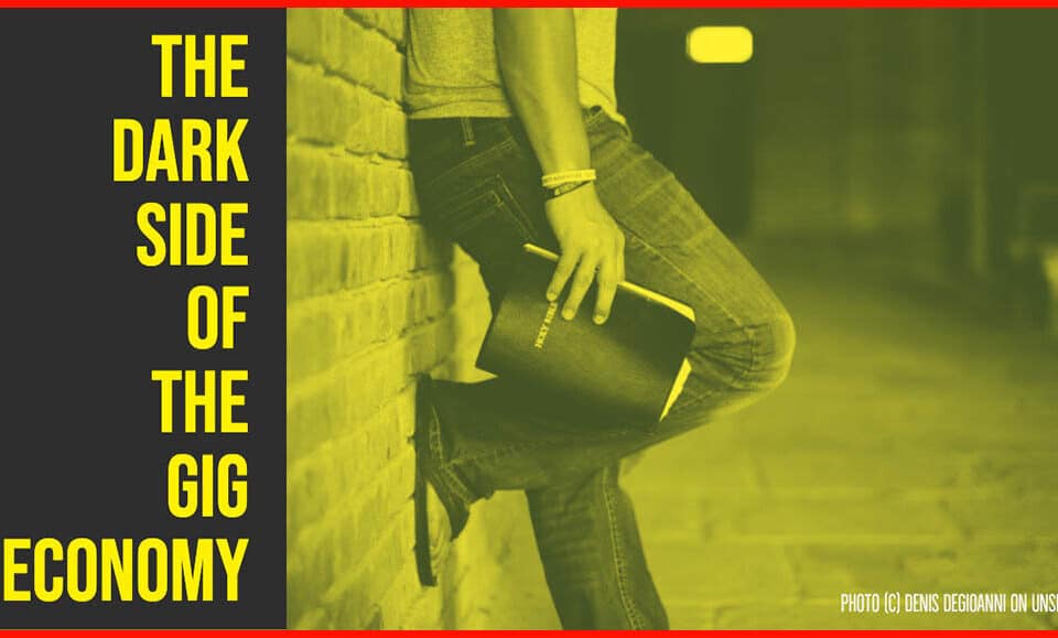 Person casually leaning against a wall, holding a book about Gig Economy challenges. Insights on work, career, leadership, and HR from an experienced author.