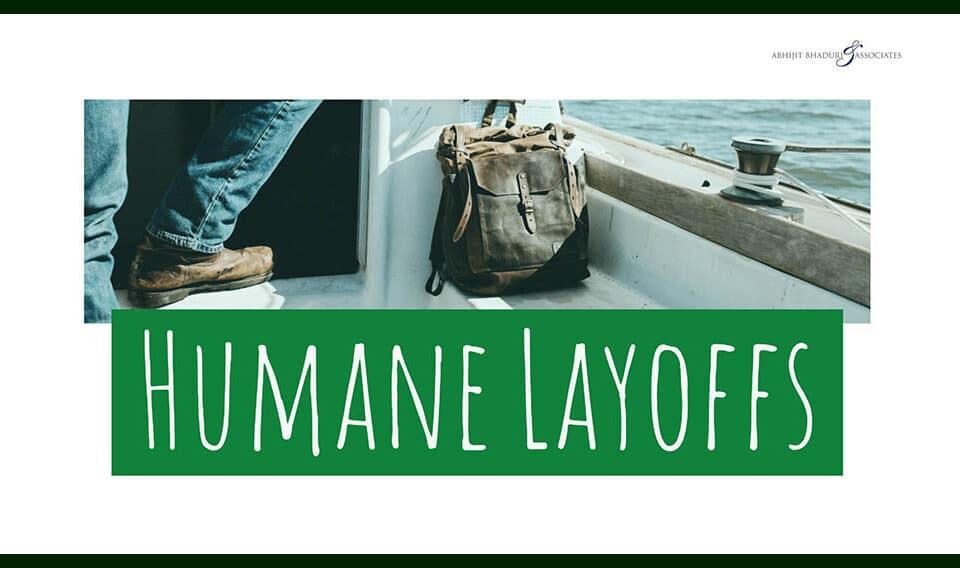 Humane Layoffs title on a boat scene, symbolizing leadership in career transitions, with a focus on talent and HR from a respected author.