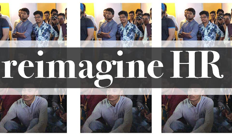 Diverse group at a career workshop, fostering talent and leadership. "Reimagine HR" text emphasizes innovative work strategies for authors and HR professionals.