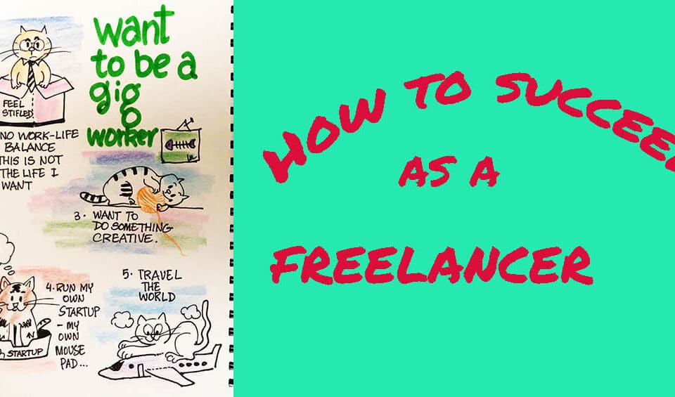 Tips for a successful freelance career with fun illustrations. Explore work-life balance, leadership, creativity, and talent growth in the gig economy.
