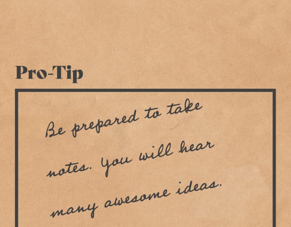Pro-tip note urging readiness to jot down ideas, essential for work, leadership, and career growth. Perfect advice from a seasoned HR author on nurturing talent.