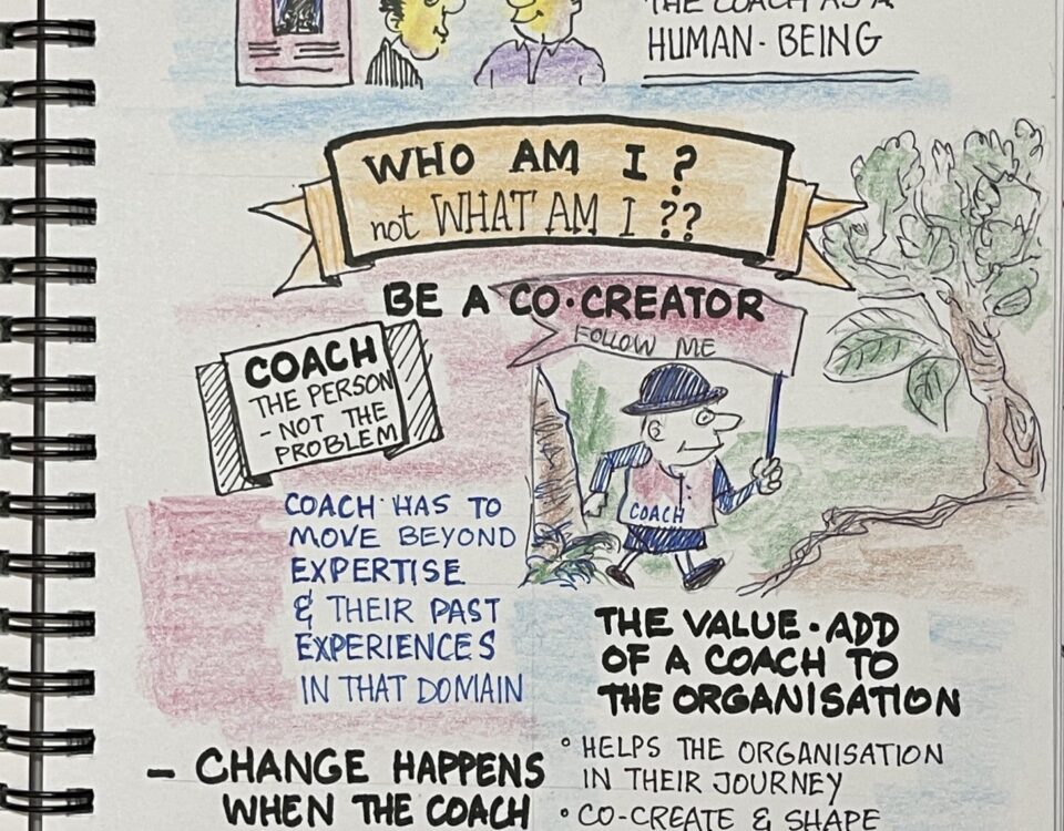 A colorful sketch highlights the role of coaching in careers, emphasizing leadership, talent, and hope. Insights from an author on effective HR practices.
