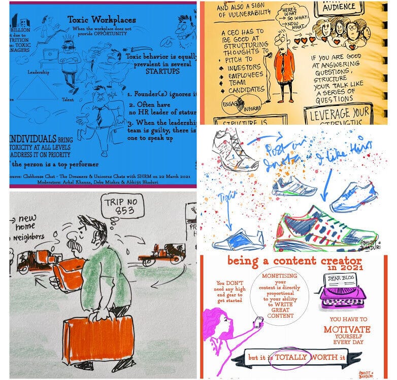 Colorful collage showcasing workplace themes: leadership, HR challenges, creative careers, and author insights on talent and success. Warm and engaging!