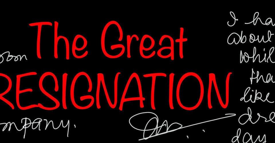 The image illustrates "The Great Resignation," reflecting shifts in work, career goals, and leadership. Powerful insights for HR and talent-driven discussions.
