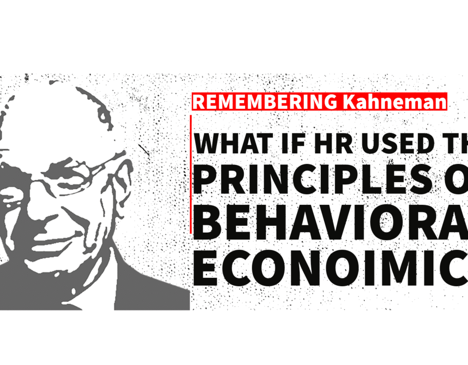 Stylized image of an author discussing how HR can use behavioral economics principles to enhance work, career, and leadership, remembering Kahneman's influence.