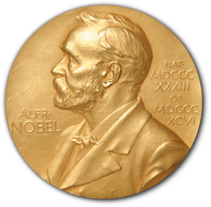 Golden Nobel medal showcasing Alfred Nobel, a highlight from a Night at the Nobel Museum, celebrating achievements in peace, literature, and science.
