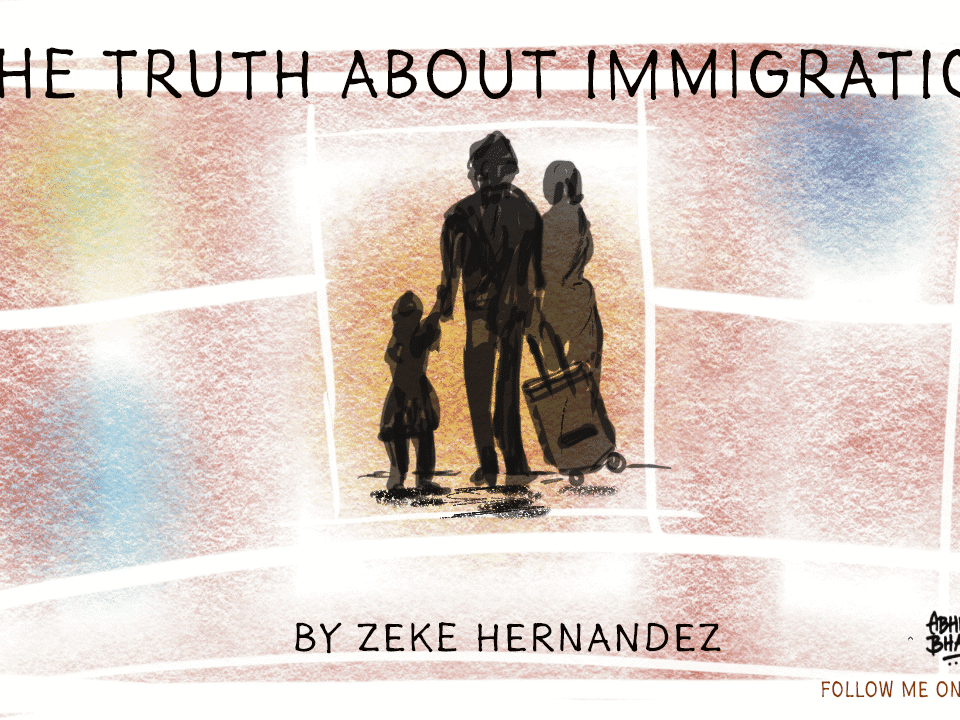 Cover image of "The Truth About Immigration," showcasing family journey. Insights on work, career, and leadership from respected author. Ideal for HR talent.