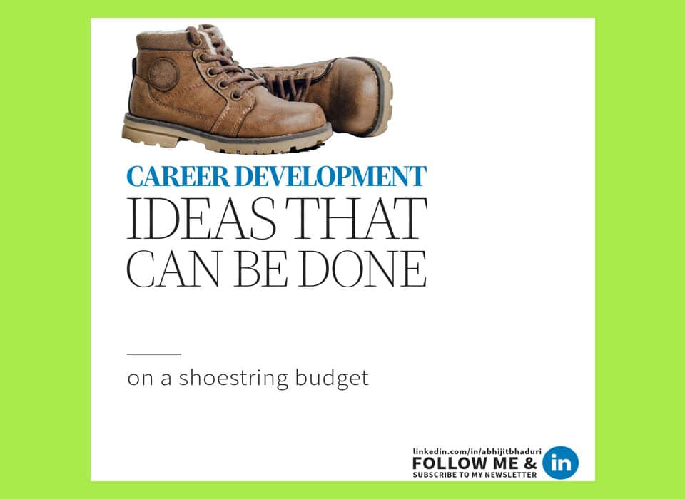 Boots image with text: "Career Development Ideas That Can Be Done on a Shoestring Budget." Explore insights from LinkedIn Workplace Learning Report 2025.