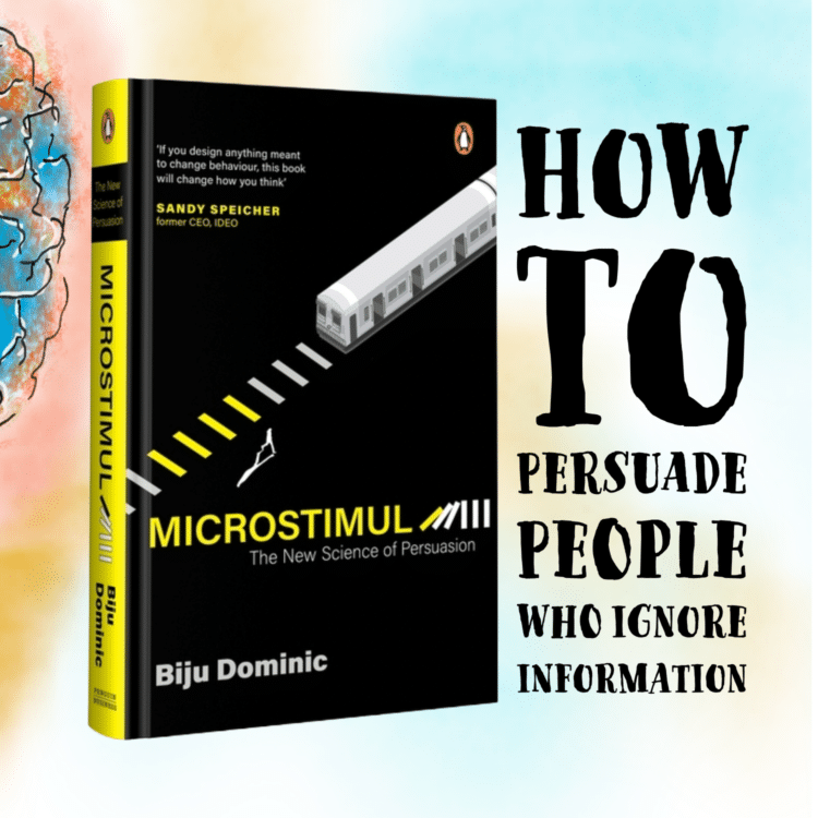 Cover of 'Microstimul' by Biju Dominic, exploring the new science of persuasion for effective communication.