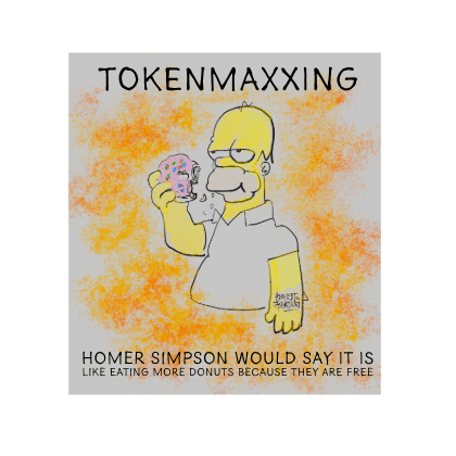 A cartoon of Homer Simpson eating a donut with text above and below, illustrating how AI Tokens Are Becoming a New Currency in digital culture.